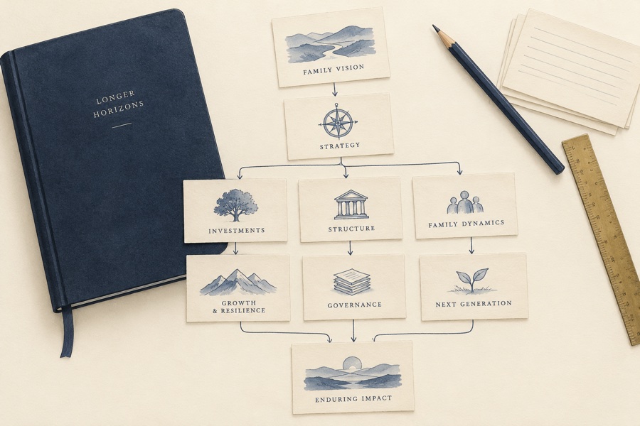 Editorial illustration of planning documents for an AI opportunity review